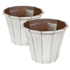 Set Of 4 'Callista' Round Planters And Baskets 25-30cm (10-12in) Vintage Rust -Garden Plants Sales 130367 2