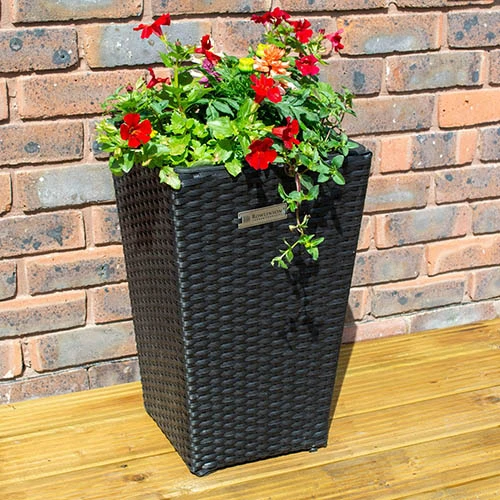 Square Rattan Planter In Black Weave-Pack Of 2 3 Square Rattan Planter In Black Weave-Pack Of 2