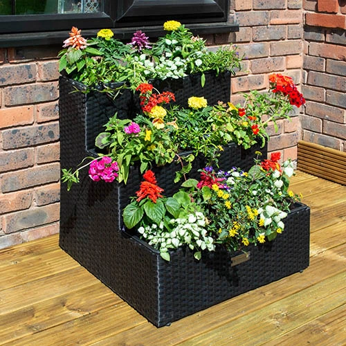 Tiered Rattan Planter In Black 3 Tiered Rattan Planter In Black